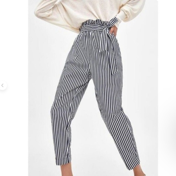 Zara Women’s Trouser pants Navy/White Stripes pockets Coastal Nautical XS - Picture 5 of 15